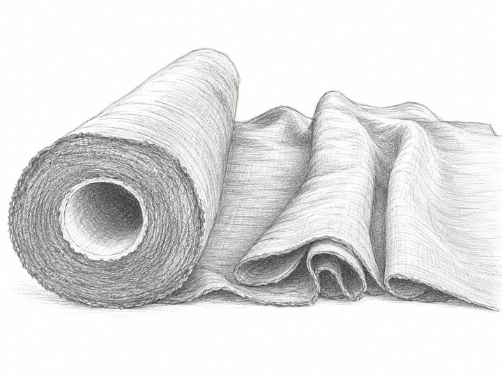 Sketched roll of linen fabric